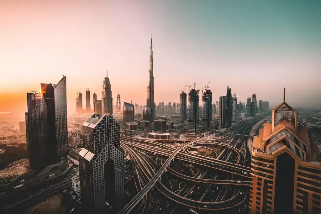 A breathtaking view of Dubai's skyline, featuring its iconic skyscrapers